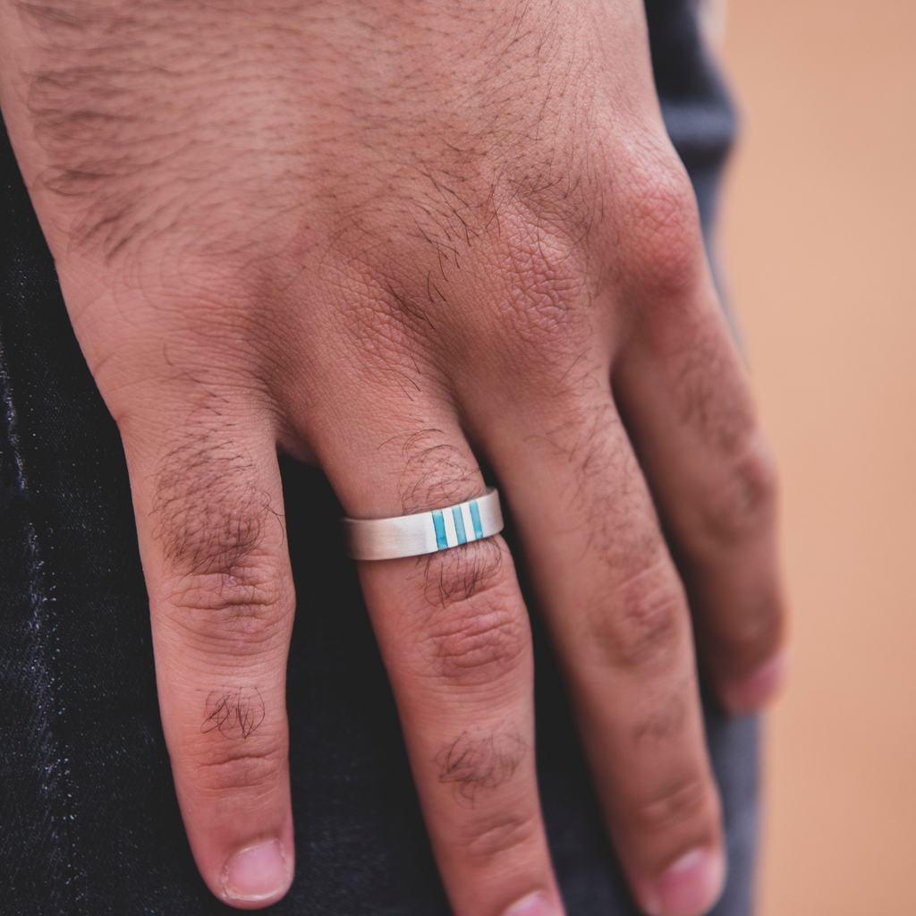 Men's Turquoise Silver Band Ring