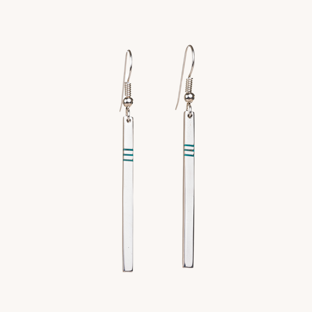 Sterling Silver Vertical Bar Drop Earrings with Turquoise by TSkies