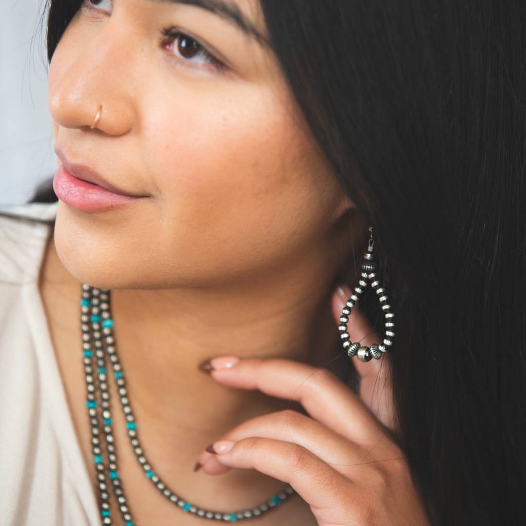 Native American Pearl Silver Bead Loop Earrings
